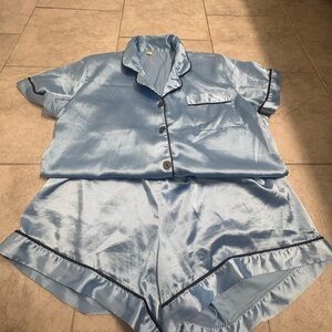 Women's Satin Pajama Set - Blue